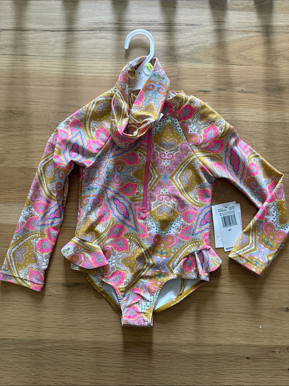 NWT Jessica Simpson girl L/As Rash Guard Swimsuit - Pink & Gold Paisley 4T